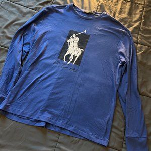 Polo Ralph Lauren Blue Long Sleeve Big Pong Graphic Fleece T Shirt